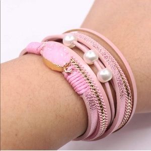 PINK OR BLUE MULTI LAYER GENUINE LEATHER BRACELET